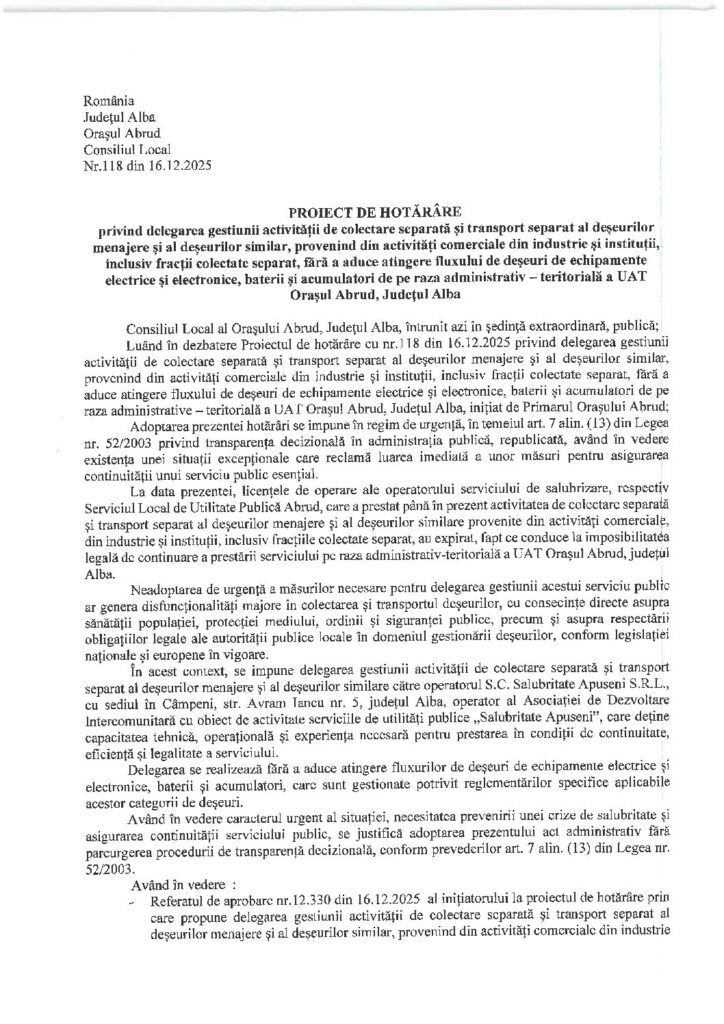 thumbnail of PH DELEGARE GESTIUNE COLECTARE ȘI TRANSPORT DEȘEURI DIN UAT ORAȘ ABRUD JUD. ALBA